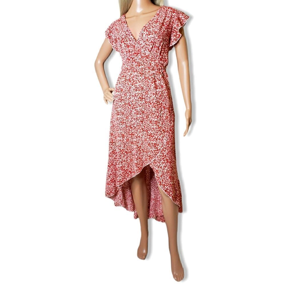Grecerelle Red Floral Wrap High-Low Dress - Picture 3 of 10